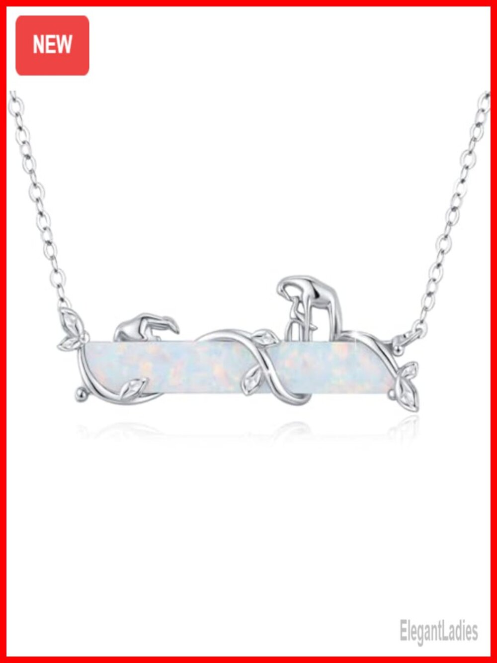 Opal Bar Necklace 925 Sterling Silver Giraffe Pendant Adjustable Chain